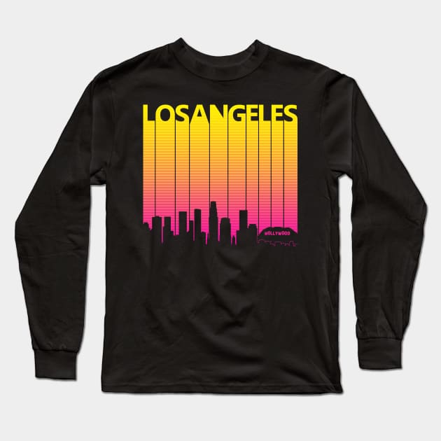 1980s Los Angeles City Skyline Silhouette Long Sleeve T-Shirt by GWENT